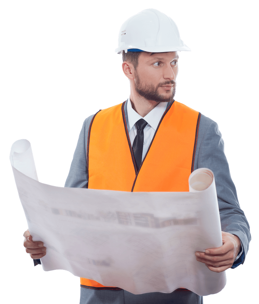 engineer in orange vest reading drawing plan 2021 08 28 19 03 45 utc isolated 1