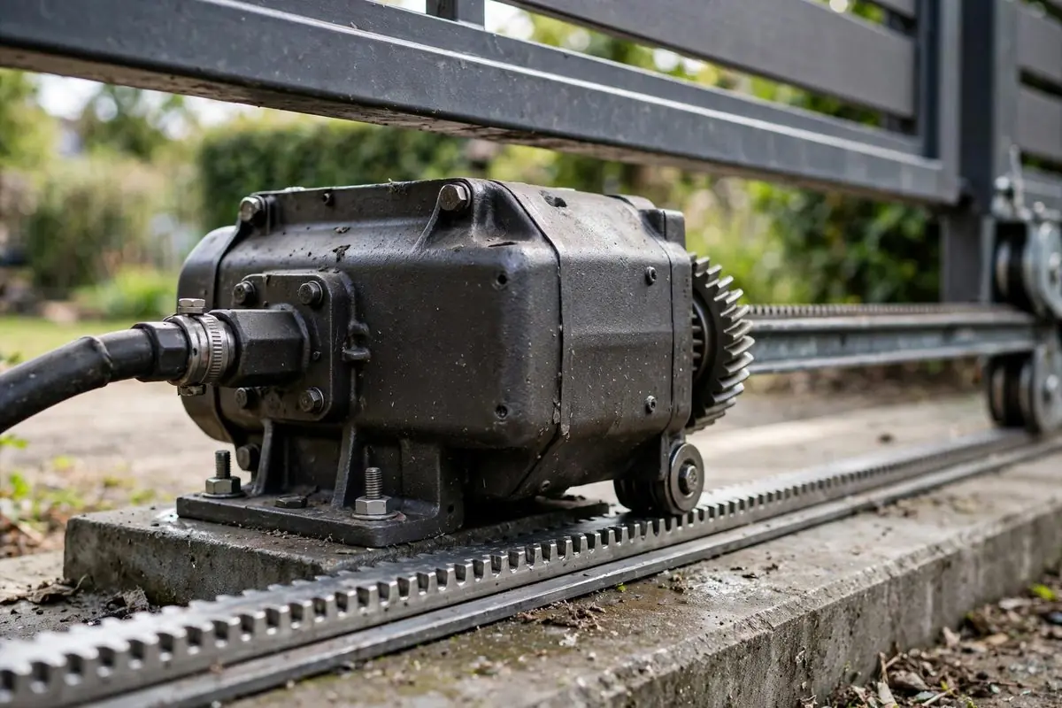 Automatic gate motor mechanism close-up