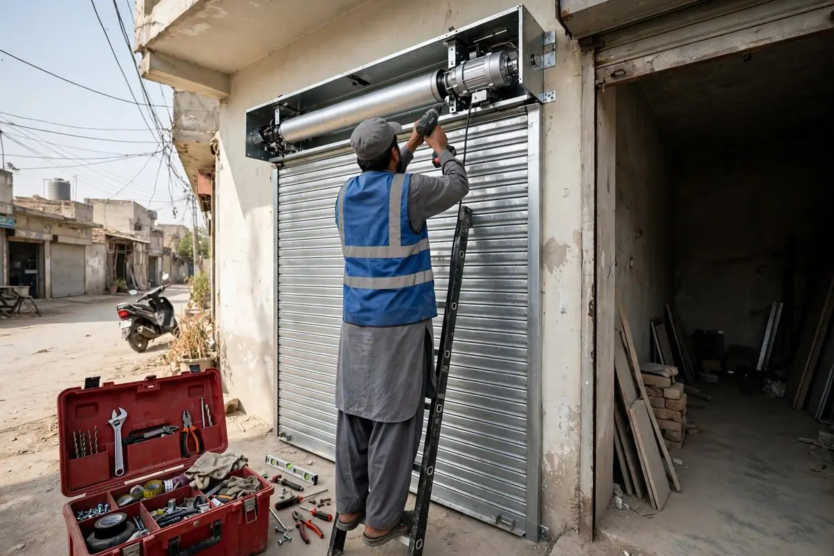 Rolling shutter installation in progress