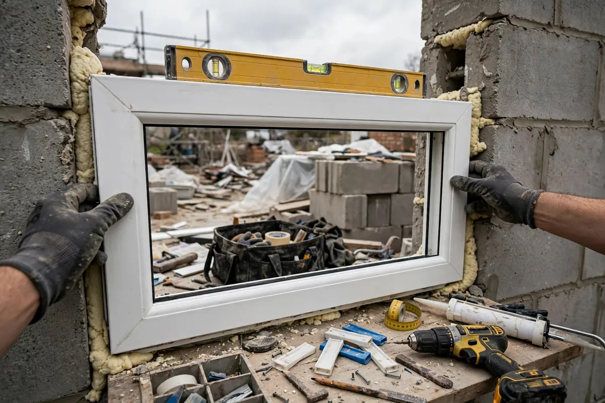 Professional uPVC window installation in progress