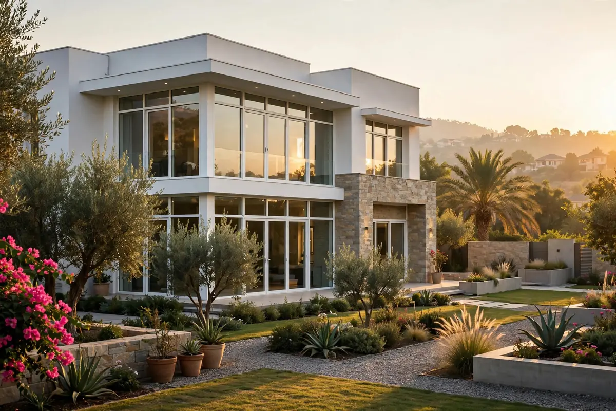 Modern home with large double glazed windows