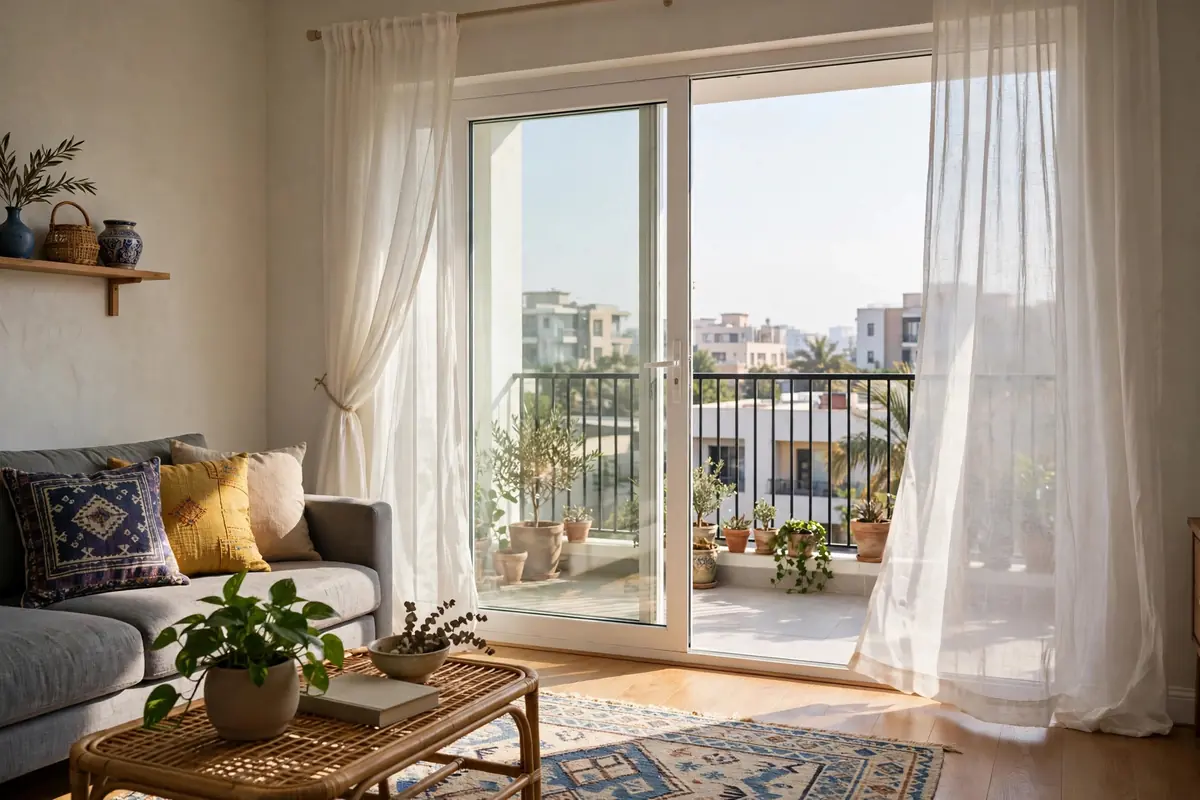 uPVC sliding door opening to a balcony