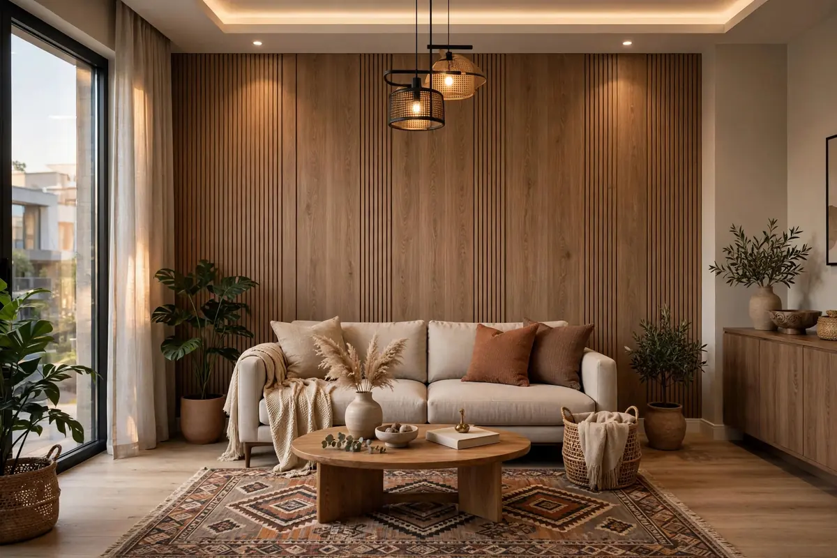Modern interior with decorative wall panels