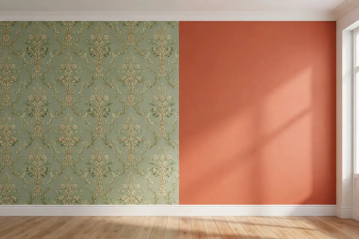 Wall half wallpaper half paint comparison