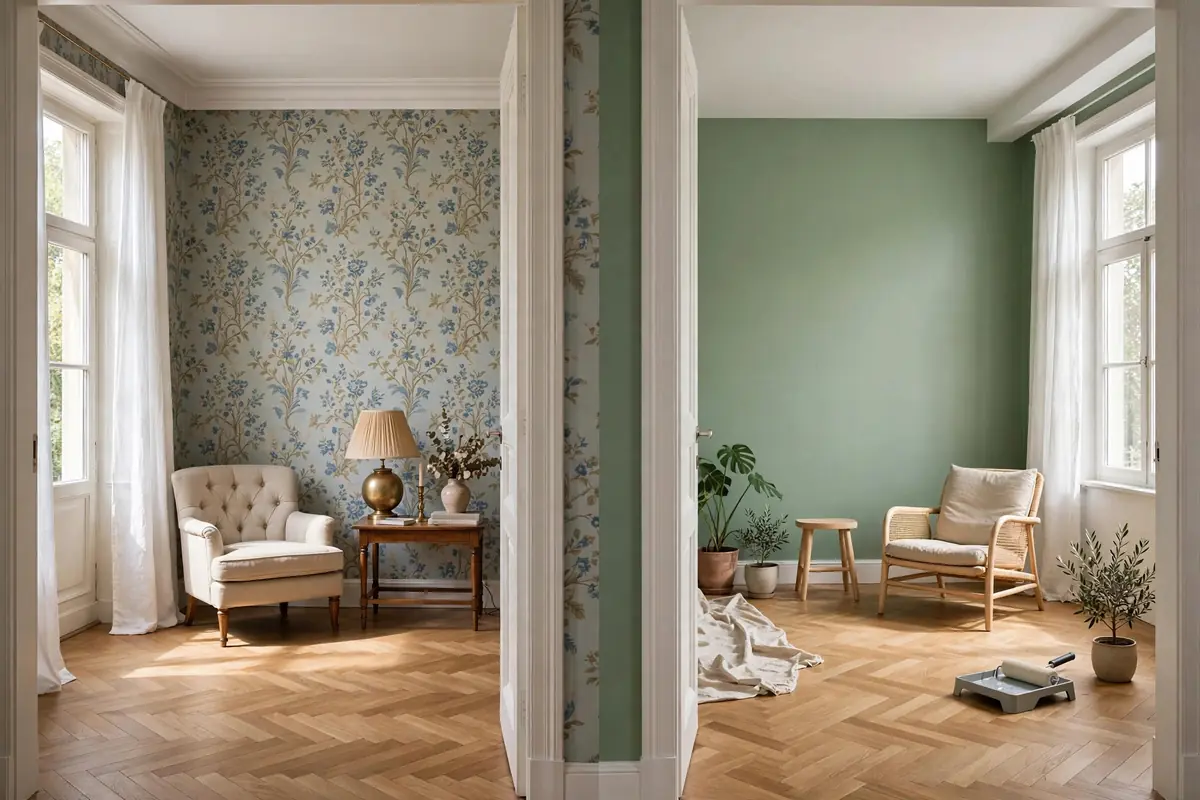 Painted room vs wallpapered room comparison