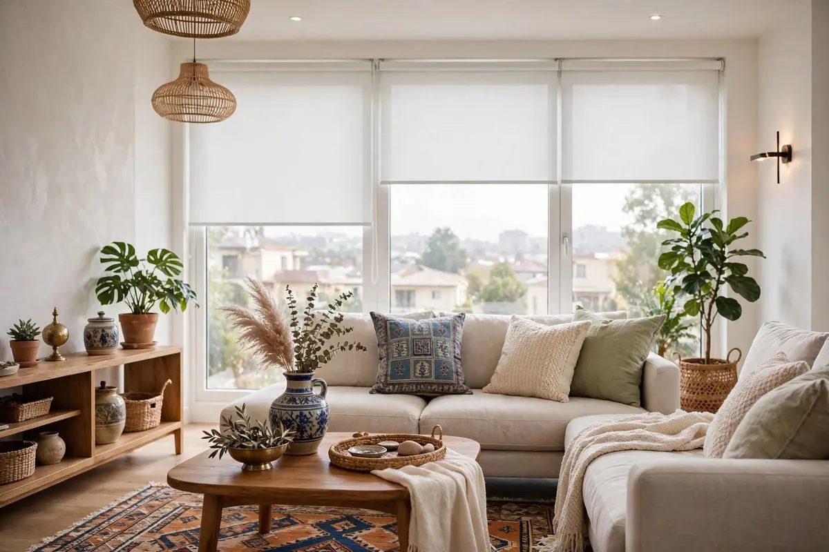 Modern roller blinds in a living room