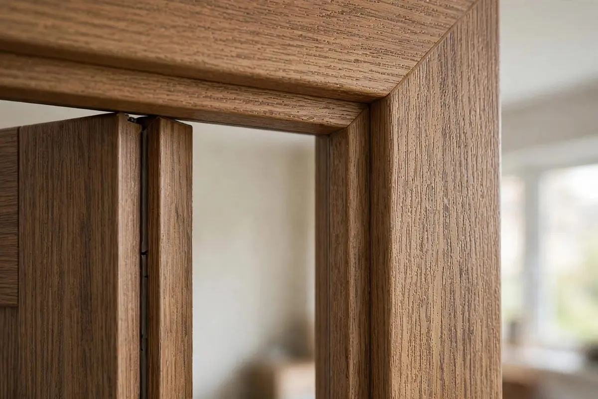 WPC door frame corner detail close-up