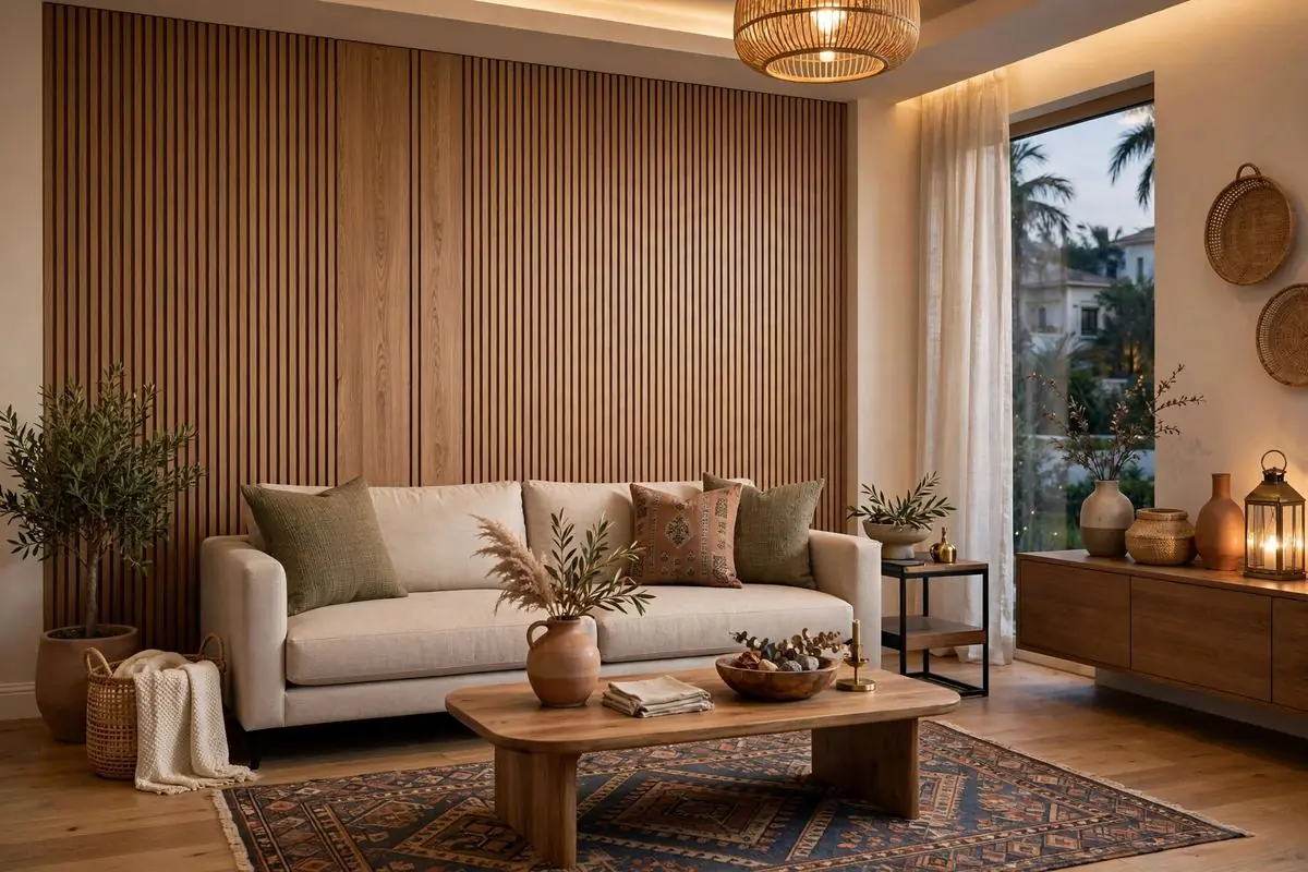 WPC wall panels installed in a living room