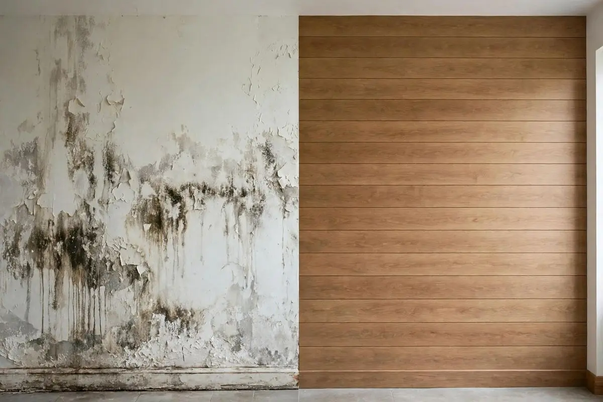 Damp wall compared with WPC paneled wall