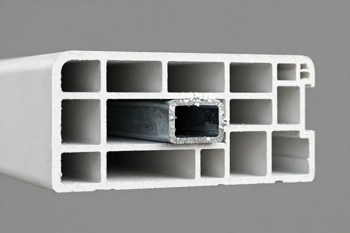 uPVC window profile cross-section showing chambers